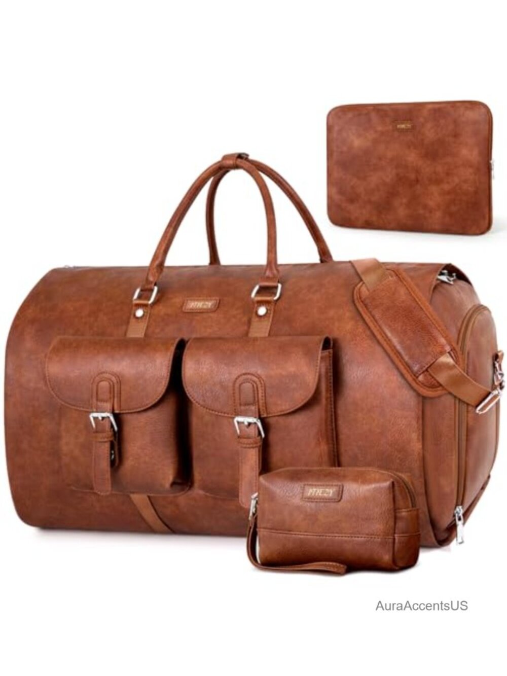 Convertible Garment Bag Duffel Waterproof PU Leather Carry On Travel Set